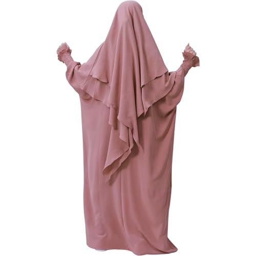 Lenmipot Islamic Women Jilbab Abayas Muslim Abaya Dress for Women Middle East Kaftan Dubai Dress Eid Prayer Clothes - color: Pink
