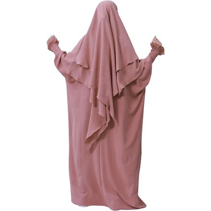 Lenmipot Islamic Women Jilbab Abayas Muslim Abaya Dress for Women Middle East Kaftan Dubai Dress Eid Prayer Clothes - color: Pink