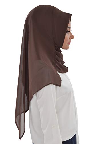 Aisha's Design Instant Chiffon Shawl for Women Modesty Turban Hijab Head Wrap Ready to Wear Women Headscarf - color: Brown