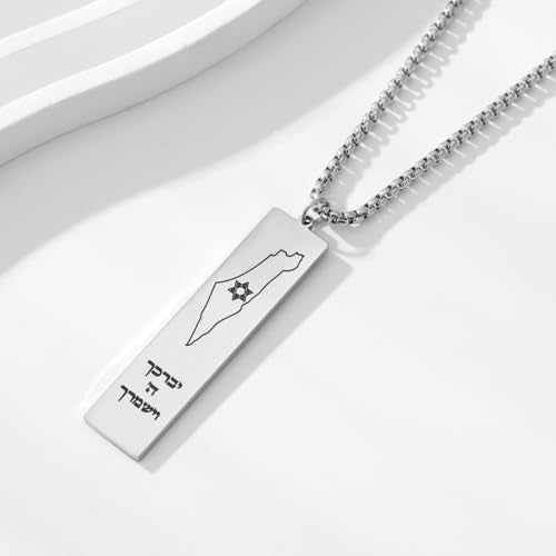 Stainless Steel Jewish Jewelry - Star of David/Hamsa Hand/Menorah/Israel Map Pendant – Israel Necklace for Women & Men - Religious Gifts for Hanukkah, Bar Mitzvah include a Gift Box - color: Silver-Israel Map Necklace