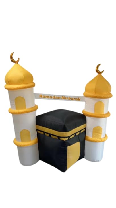 Inflatable Islamic 6FT Ramadan Kareem/Eid Mubarak Kaaba Mosque. Ramadan Blow Up Yard Decorations for Home Holiday Party Indoor, Outdoor,Garden, Lawn Decor. with LED Lights, 3 Banners Rmadan,Eid