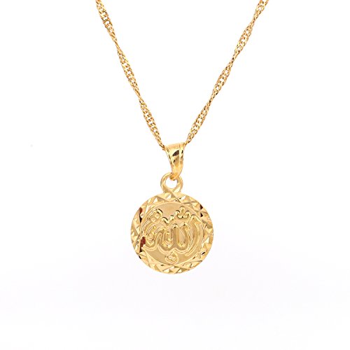 Small Cute Allah Gold Pendant Necklace Chain Islam Round Pendant Jewelry