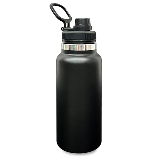 32 oz Insulated Water Bottle with Spout Lid - Double Wall Vacuum Sports Water Bottle - Powder Coated Cup for Gym Camping Hiking(Black,1 pack) - color: Black