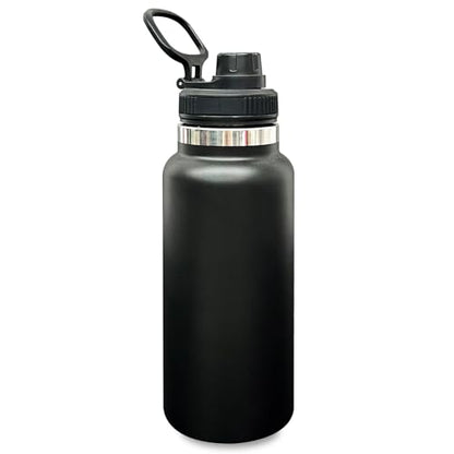 32 oz Insulated Water Bottle with Spout Lid - Double Wall Vacuum Sports Water Bottle - Powder Coated Cup for Gym Camping Hiking(Black,1 pack) - color: Black