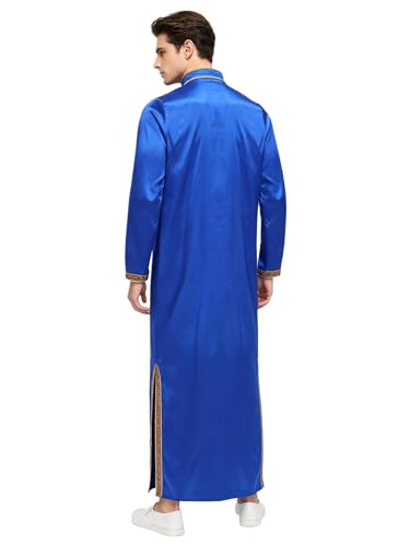 Jhaoyu Men Abaya Dress Kaftan Thobe Muslim Gown Maxi-muslim Shirt Dubai Robes Prayer Robe - color: Royal Blue, size: X-Large