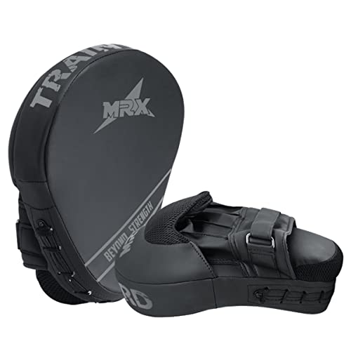 MRX Gel Tech Boxing Hook & Jab Pads MMA Focus Punching Mitts Training Thai Kick Strike Shield Curved Black/White - color: Black/Silver