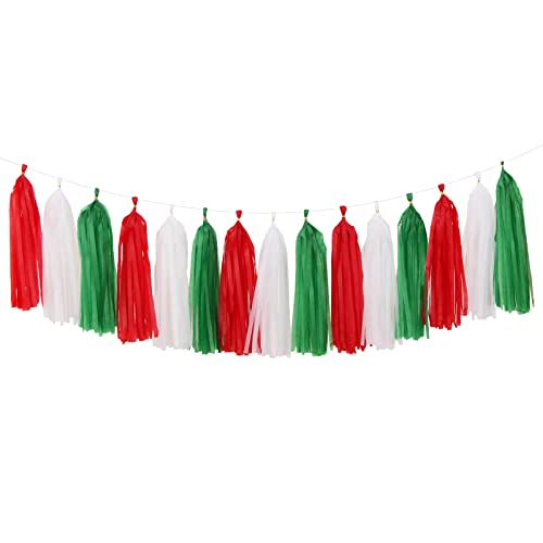 Red-Green White Christmas Party-Decorations Tassel-Garland -15pcs Mexico Italy Tassels Banner Streamers,Mexican Italian Birthday Wedding Baby Shower Decor Panduola - color: Red-green White