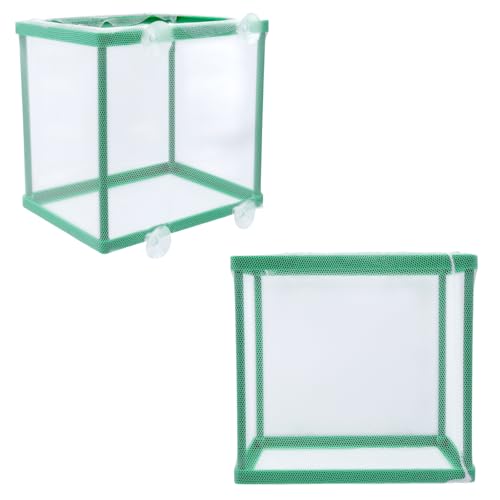 MY MIRONEY 2PCS 6.69" x 5.04" x 6.38" Fish Tank Breeder, Green | Nylon Fish Incubator Mesh Box Aquarium Fish Fry Hatchery Breeder with Suction Cups - style: 6.69" x 5.04" x 6.38"; Green; without Divider