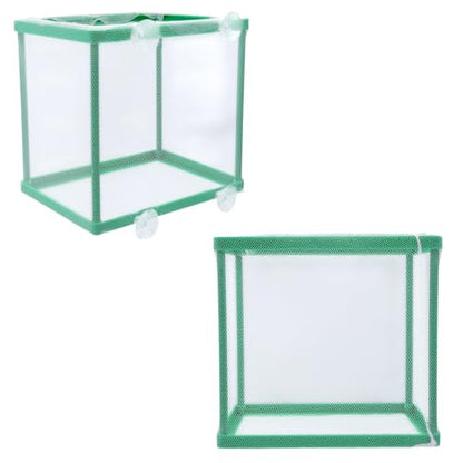MY MIRONEY 2PCS 6.69" x 5.04" x 6.38" Fish Tank Breeder, Green | Nylon Fish Incubator Mesh Box Aquarium Fish Fry Hatchery Breeder with Suction Cups - style: 6.69" x 5.04" x 6.38"; Green; without Divider