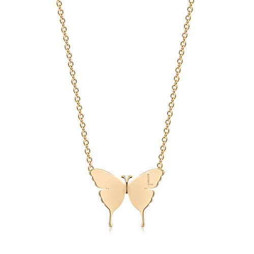 MEVECCO Dainty Polished Butterfly Initial Necklace for Women - style: L