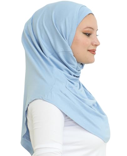 Prien Chic Ready To Wear Hijab For Women, Muslim Long Turban Undercap Set, Instant Scarf, Prayer Clothes For Girls, Abaya - color: Light Blue