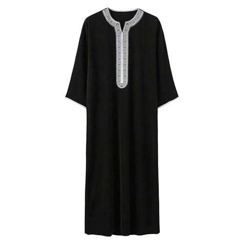 Lmdudan Men Islamic Kaftan Robe - Men's Long Sleeve Dubai Clothes - Men Muslim Robe Eid Muslim Thobe Abaya Robes with Pocket - color: Black, size: X-Large