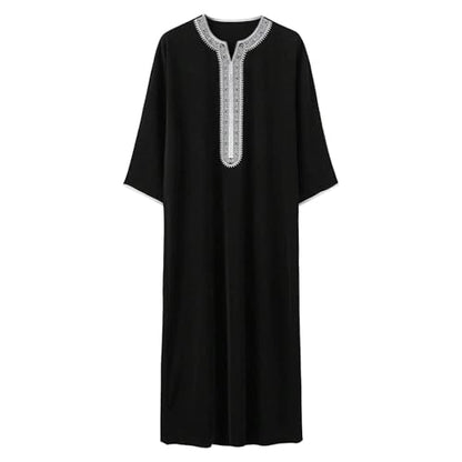Lmdudan Men Islamic Kaftan Robe - Men's Long Sleeve Dubai Clothes - Men Muslim Robe Eid Muslim Thobe Abaya Robes with Pocket - color: Black, size: XX-Large