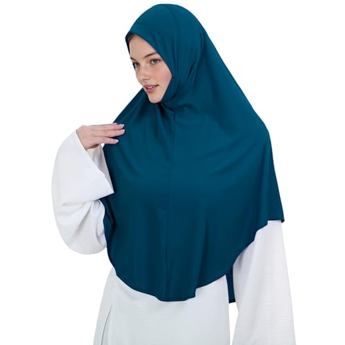 Instant Hijab 여성용 무슬림 부드럽고 신축성 있는 기도 히잡 이슬람 두바이 중동 단색 헤드스카프 - color: 피콕 블루