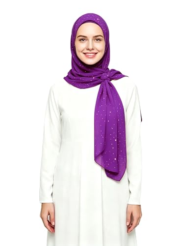 Lina & Lily Sparkle Shimmer Gold Glitter Women's Chiffon Hijab Head Scarf Shawl Wrap Lightweight - color: Purple Magenta