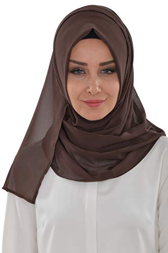 Aisha's Design Instant Chiffon Shawl for Women Modesty Turban Hijab Head Wrap Ready to Wear Women Headscarf - color: Brown