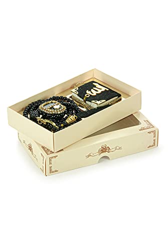 İhvan Online Mini Velvet Quran Set with Islamic Finger Counter, Portable Digital Tasbeeh, Muslim Prayer Beads, Pearl Zikirmatic Beads, 3 Pieces Gift Set for Mevlüt (Black) - color: Black