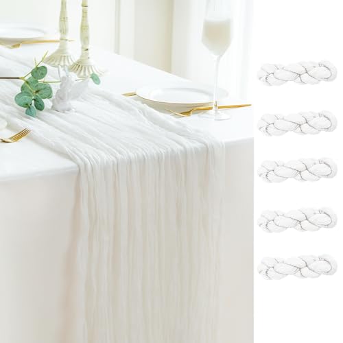 Sioloc Ivory White Cream Cheesecloth Table Runner 120'' x 35'',Spring Easter Decor Soft Gauze Boho Wedding Table Decor for 10ft Table Birthday Party,Baby Shower, Bridal Shower, Home & Event Decor - color: Ivory, size: 5pc