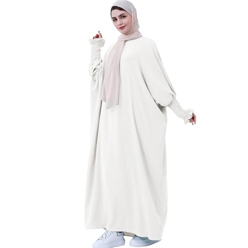 Lenmipot Islamic Women Jilbab Abayas Muslim Abaya Dress for Women Middle East Kaftan Dubai Dress Eid Prayer Clothes - color: White