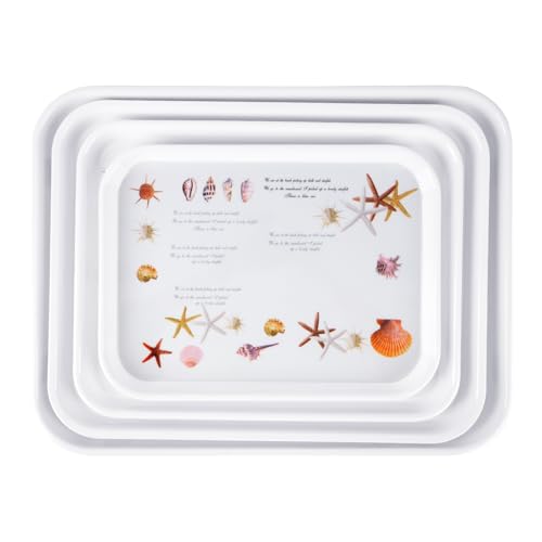 4-Pack Melamine Serving Trays Rectangle Floral Platter, Starfish - color: Starfish