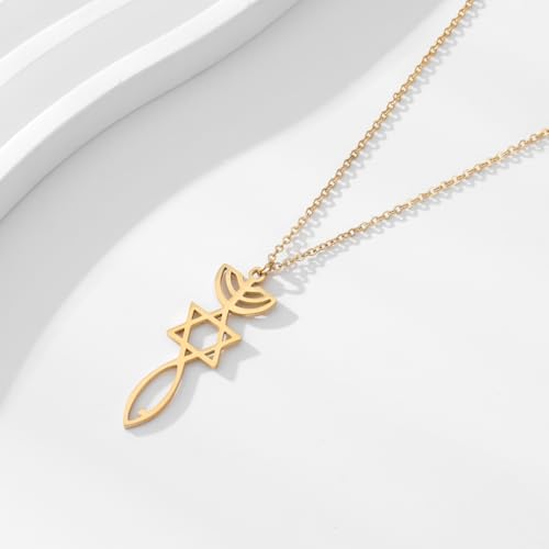 Stainless Steel Jewish Jewelry - Star of David/Hamsa Hand/Menorah/Israel Map Pendant – Israel Necklace for Women & Men - Religious Gifts for Hanukkah, Bar Mitzvah include a Gift Box - color: Gold-Messianic Seal Necklace