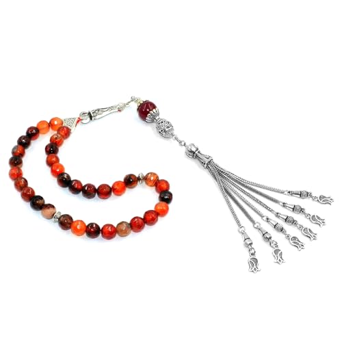 -Prestige Series -2- (33 beads) Worry Beads-Prayer Beads-Tesbih-Tasbih-Tasbeeh-Misbaha-Masbaha-Subha-Rosary (Elegant Miracle Red Agate Stone) - color: Elegant Miracle Red Agate Stone