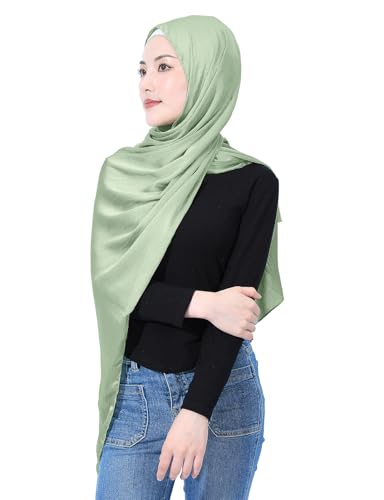 Luxury Silky Satin Hijab for Women, Shimmer Crinkle Muslim Head Scarf, Graceful Feminine Charm - color: Mint Green