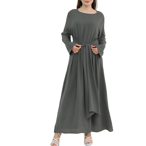 Abaya Dress for Muslim Eid Prayer Jilbab Dubai Women Maxi Kaftan Islamic Salah Dress Soft Muslim Women Clothes - color: Greya, size: Medium