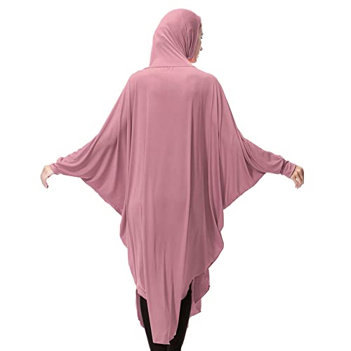 khalat Women's One-Piece Muslim Abaya Dress Large Overhead Prayer Ramadan Long Hijab Dress - color: Dark Pink, size: X-Large