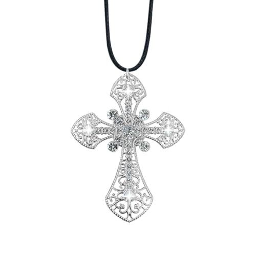 Bling Cross Car Hanging Ornament, Crystal Rhinestone Car Rear View Mirror Charm, Diamond Mirror Pendant, Universal Vehicle Interior Decoration Accessories for Men/Women Present (Silver) - color: Silver