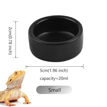 2 Pack Black Ceramic Reptile Food and Water Dish Anti Escape Bowl for Bearded Dragons Lizards Geckos and Leopards (Small) - size: Small
