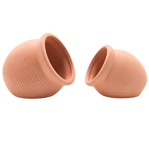 Pottery Jar Clay Vase Cichlid Fish Play Hide Breed Habitat (Red Pots, 2pcs) | natural ceramic non-toxic, promote health vitality, sense of security and comfort - color: Red Pots, 2pcs