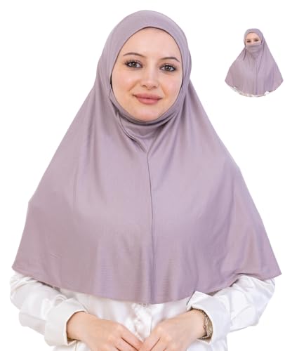 Prien Easy To Wear Hijab For Women, Muslim Instant Turban With Niqab, Islamic Clothes, Soft Scarf For Prayer, Abaya, Khimar - color: Light Mink