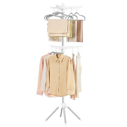 SONGMICS 2단 의류 건조대, 190cm(75.2인치) 접이식 세탁 건조대, 행거용 6개의 회전 가능한 암, 스테인리스 스틸, 옷 54개, 화이트 및 실버 ULLR514W01 - color: 화이트 + 실버, style: 2단 행