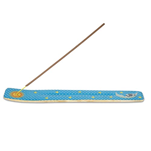 Bless-International Traditional-Handmade-Burner Wooden-Incense-Stick-Holder Ash-Catcher-Stand for-Aromatherapy-Meditation-Yoga (Moon & Stars) 10 Inches, Pack of 1 - color: Moon & Stars,10 Inch, size: One Holder