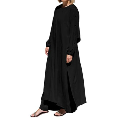 Muslim Dress Women Prayer Dresses Plus Size Maxi Dress Summer Casual Long Sleeve Flowy Long Sundresses - color: Black, size: Small