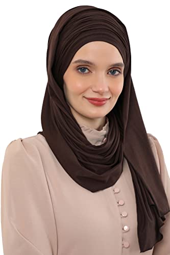 Aisha's Design Instant Hijab Scarves for Women, 95% Cotton Pretied Bonnet Turban Easy to Wear Cotton Headscarf - color: Brown