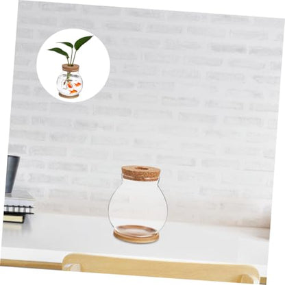 DOITOOL Small Glass Fish Bowl with Lid Mini Desktop Aquarium Hydroponic Fish Tank 10x11cm with Mat and Home Office Terrarium
