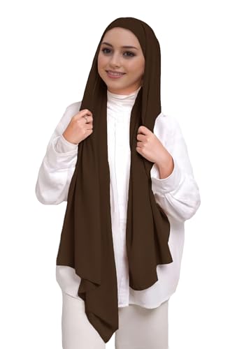 Lina & Lily Muslim Chiffon Instant Hijab Head Scarf with Matching Tie Back Jersey Undercap - color: Dark Brown