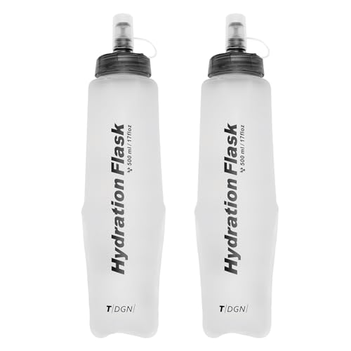 TRIWONDER Running Water Bottle Handheld Plastic Flask Hydration Vest Packs Waist Belt Replacement for Runners Marathon Cycling Hiking - color: 03 Soft Flasks - White - 500ml/16.9oz - 2 Packs