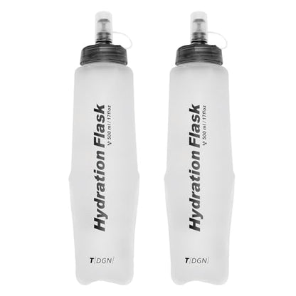 TRIWONDER Running Water Bottle Handheld Plastic Flask Hydration Vest Packs Waist Belt Replacement for Runners Marathon Cycling Hiking - color: 03 Soft Flasks - White - 500ml/16.9oz - 2 Packs