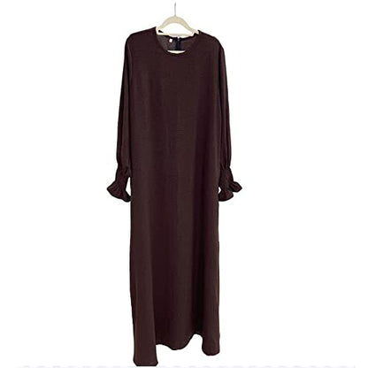 Women Prayer Dress Muslim Ramadan Garment Abaya Dubai Islam Jilbeb Long Dress Without Hijab - color: Dark Coffee, size: Small