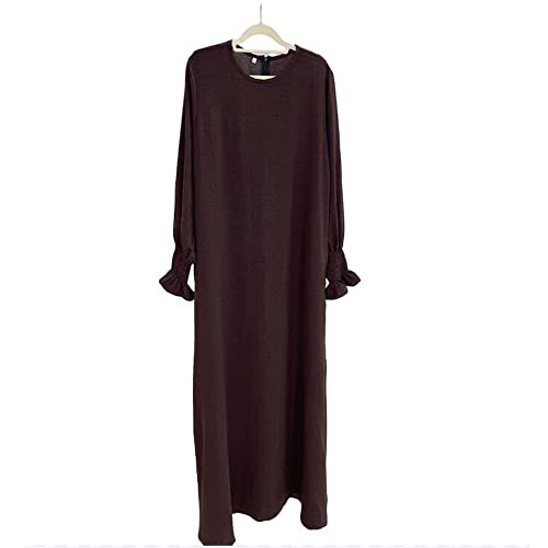 Women Prayer Dress Muslim Ramadan Garment Abaya Dubai Islam Jilbeb Long Dress Without Hijab - color: Dark Coffee, size: Small