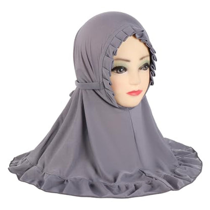 GREUS 2Pcs Kids Hijab for 2-6Y Girls Muslim Headscarf One Piece Hijabs Khimar Islam Arab Scarf Turban Bandana Hat Head Wrap - color: Set G (Grey + Pink)