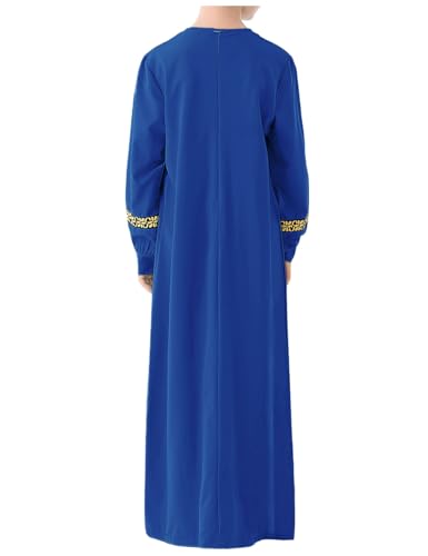 WSPLYSPJY Long Sleeve Abaya for Girls Muslim Islamic Dresses Kids Printed Maxi Prayer Clothes Robe - color: Royal Blue, size: 7-8 Years