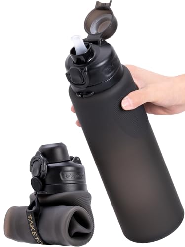 TakeToday Collapsible Water Bottles, Foldable for Travel, 32oz, Black - color: Black