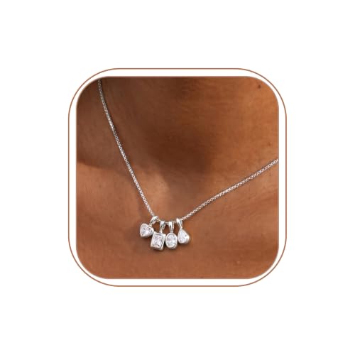 Gold Necklace for Women Dainty Cubic Zircon Pendant Necklace with Removable Heart/Teardrop/Round/Rectangle Pendant Necklace Non Tarnish Gold Diamond Necklaces - style: Four CZ Charms-SL
