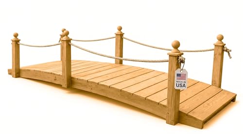 12 FT Oak Amish Rope Rail Garden Bridge, Pinewood - size: 12 FT Bridge & Rope