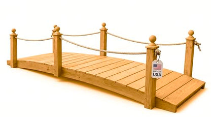 12 FT Oak Amish Rope Rail Garden Bridge, Pinewood - size: 12 FT Bridge & Rope