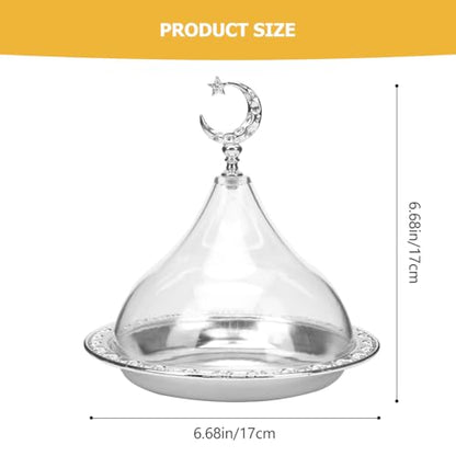 YARNOW Electroplating Metal Storage Tray with Clear Dome Lid 8 Inch Silver Serving Platter for Food Display and Cheese Presentation in Home Kitchen